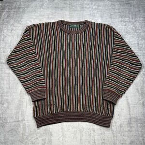 Tundra Sweater Mens XL Multi Color Vintage 90s Vertical Stripe 3D Knit Crewneck